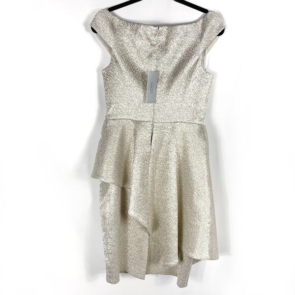 Teri Jon Peplum Cocktail Dress Gold Metallic Ruffle Knee Length Sheath Sz 4 - Picture 10 of 11